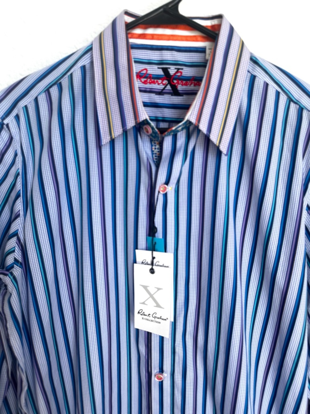 NWT Robert Graham Blue Striped casual Button Down Costa Rica size medium - Picture 3 of 13